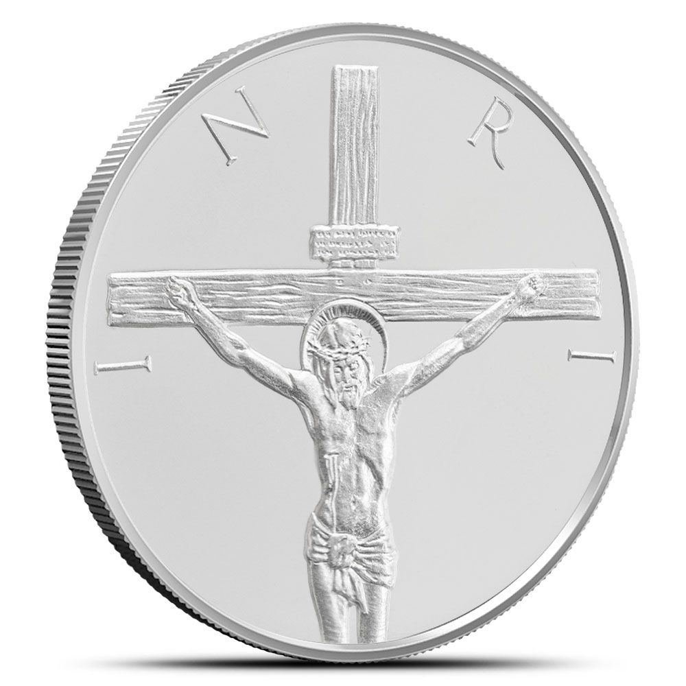 Buy 1 oz Silver Crucifixion Shield Round New | GSM | BullionMax ™
