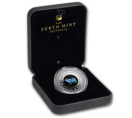 Perth Mint silver opal lunar series coin in presentation box
