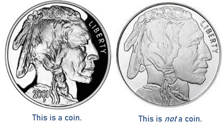 silver coin and silver round compared