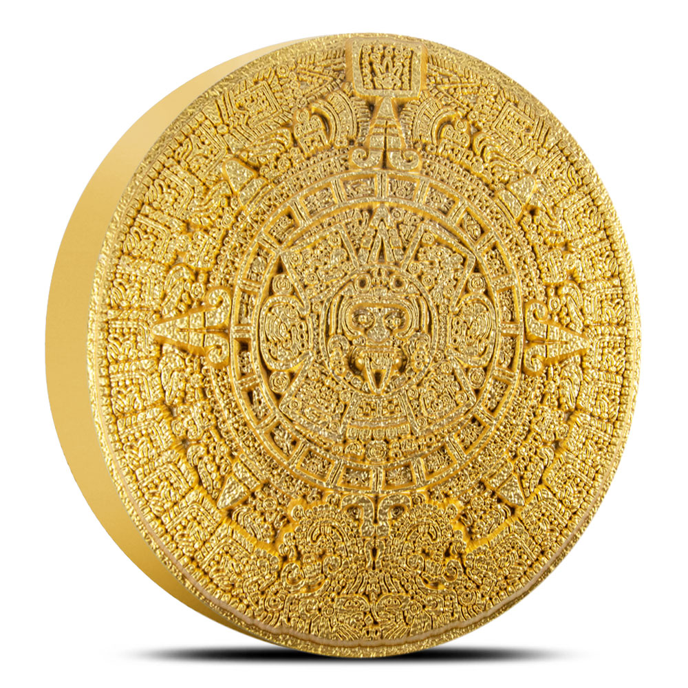 Buy 1 Kilo Aztec Sun Stone Silver Stacker (Gold Plated) | BullionMax ™