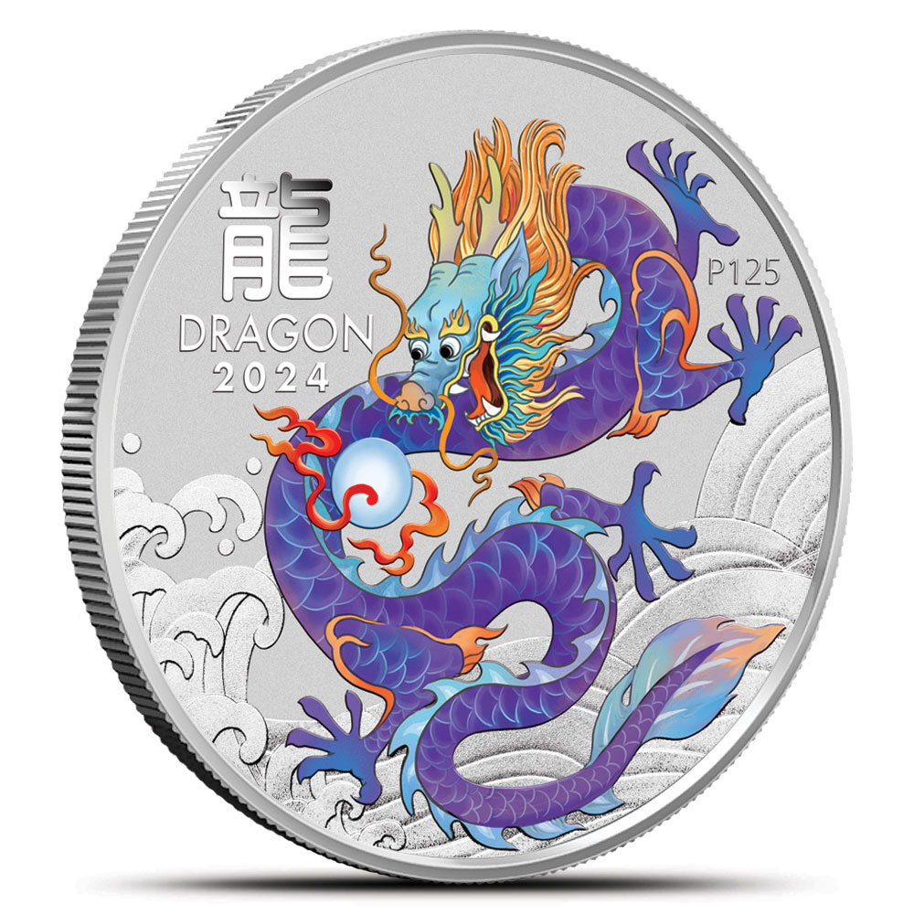 Buy 2024 1 oz Colorized Australian Silver Lunar Purple Dragon Coin