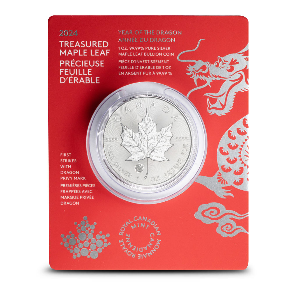 Buy 2024 1 oz Canadian Silver Treasured Maple Leaf Lunar Dragon