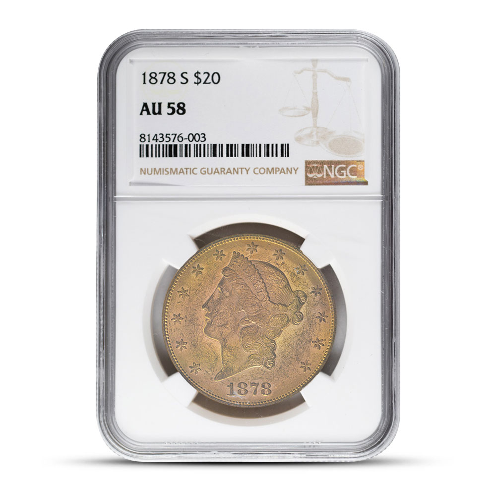 Buy 1878-S $20 Pre-33 Liberty Gold Double Eagle Coin NGC AU58
