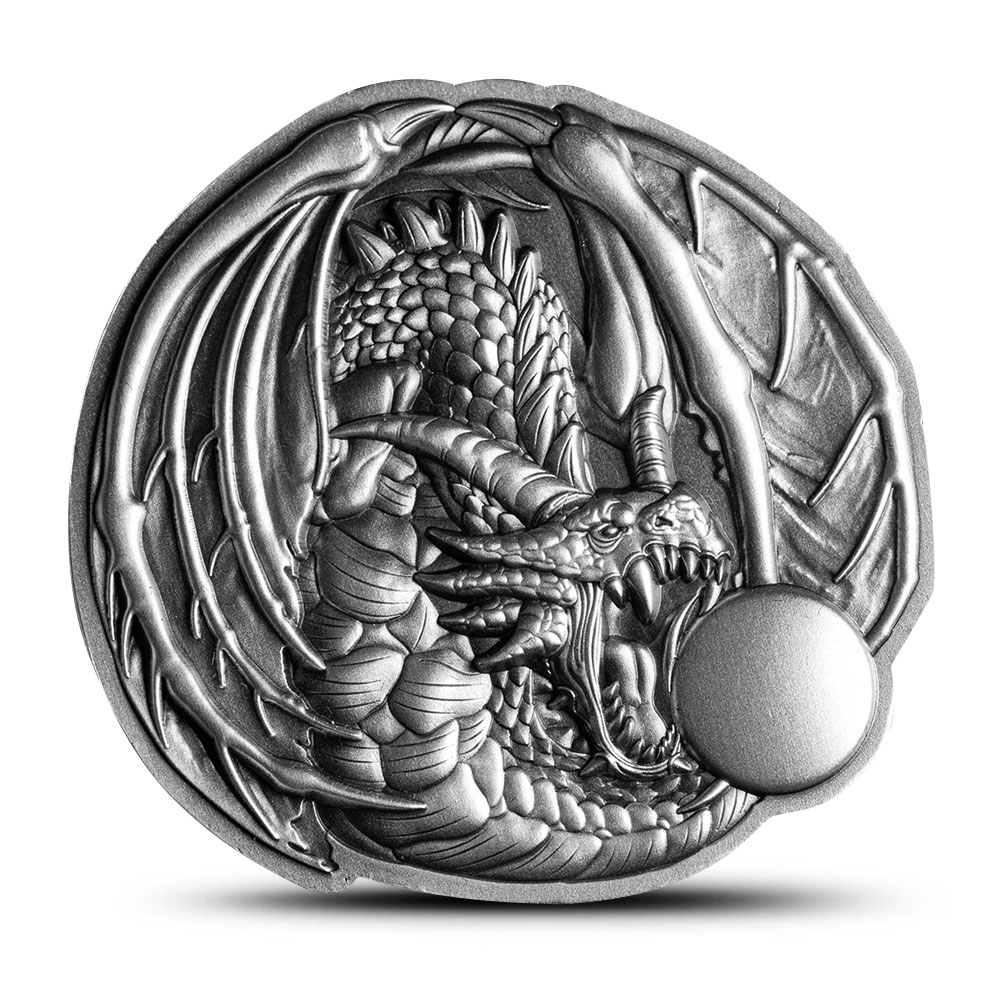 Buy 2024 2 oz Antique Fiji Silver Dragon Shaped Coin (Box + CoA