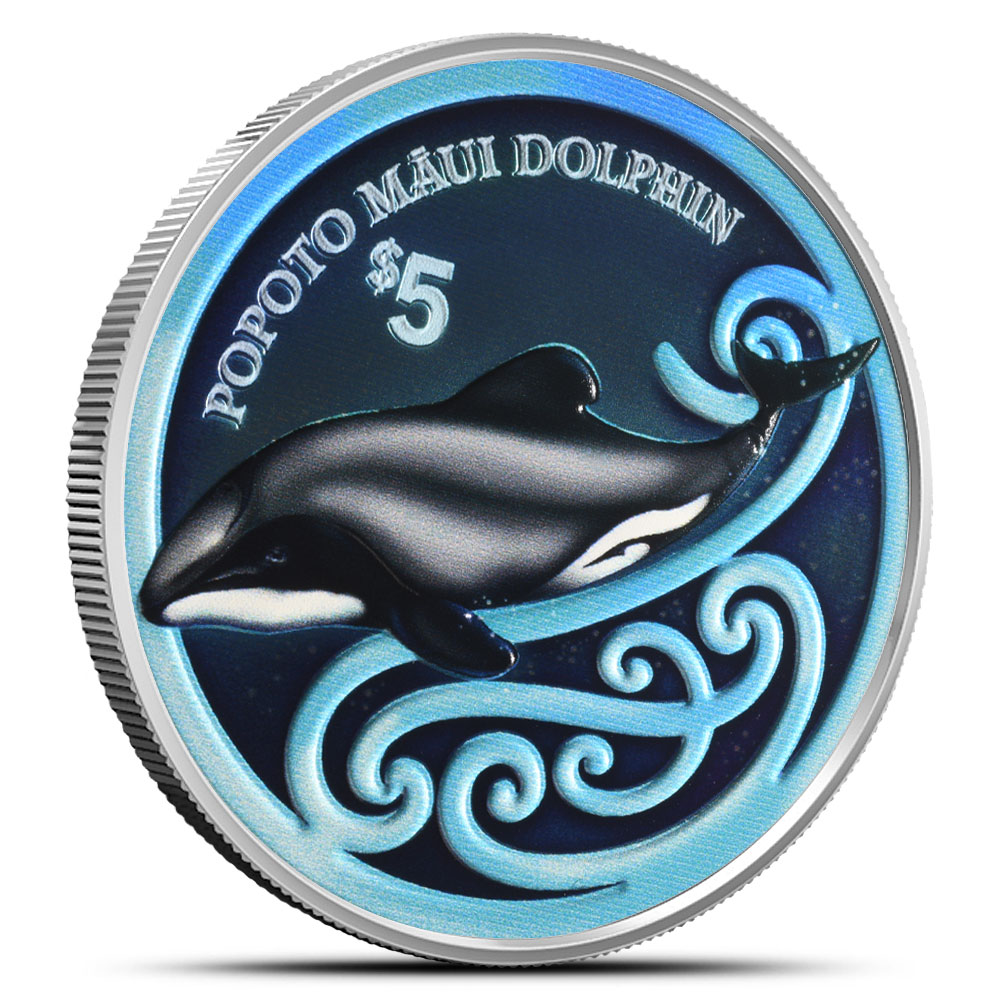 2024 2 oz Proof Colorized New Zealand Silver Maui Dolphin Coin