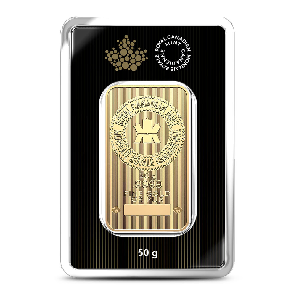Buy 50 Gram (RCM) Royal Canadian Mint Gold Bar (New w/ Assay) | BullionMax ™