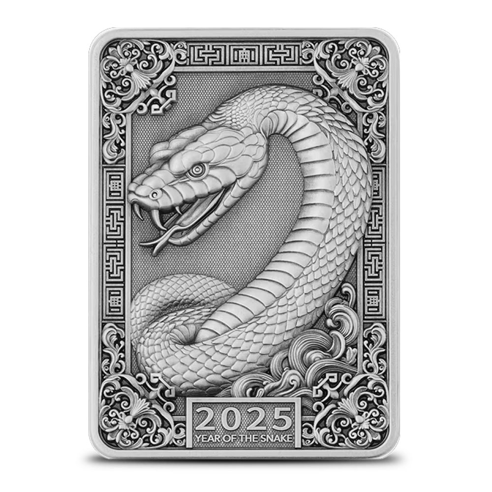 Buy 2025 1 oz Antique Fiji Silver Snake Rectangular Coin (Box +