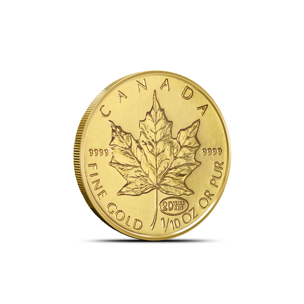 Buy 1999 1/10 oz Canadian Gold Maple Leaf 20 Years ANS Privy Coin