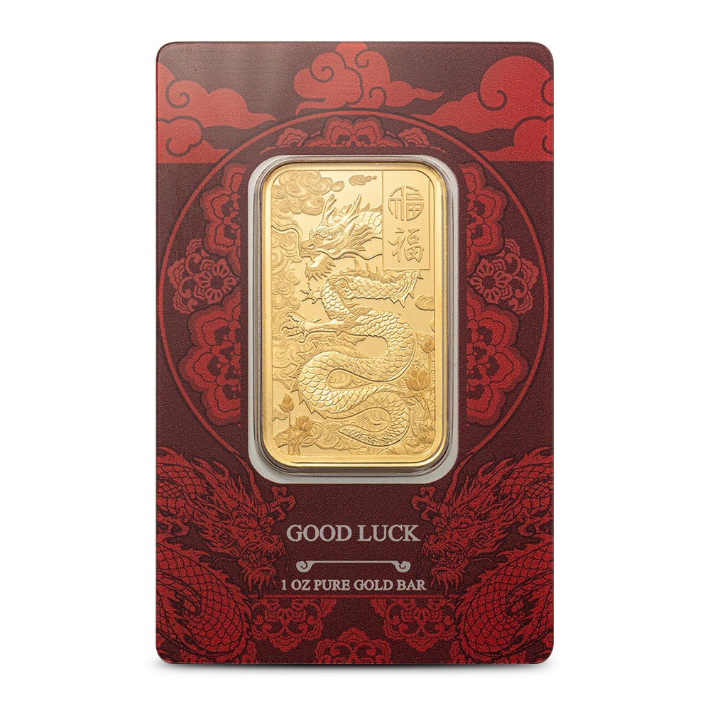 Buy 1 oz PAMP Suisse Gold Good Luck Yellow Dragon Bar (New w/Assay