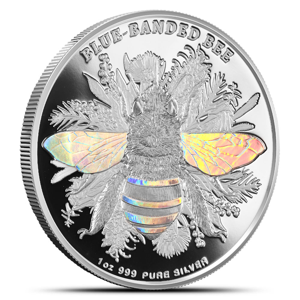 Buy 2025 1 oz Proof Hologram Niue Silver Blue-Banded Bee Coin (Box + CoA) |  BullionMax ™